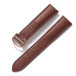 EDVENA Kompatibel Mit Cartier Tank Litchi Grain Soft Leather Leather Strap Herren Damen Faltschnalle Uhrenzubehör (Color : Dark brown rose, Size : 14mm) von EDVENA