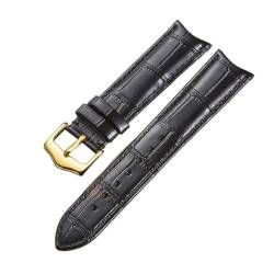 EDVENA Leder-Uhrenarmband-Bänder, Bogenende, 19 mm, 20 mm, 21 mm, 22 m, Armband, gebogenes Ende, Adapter, Stahlschnalle, Uhrenarmband(Color:Black Gold,Size:21mm) von EDVENA