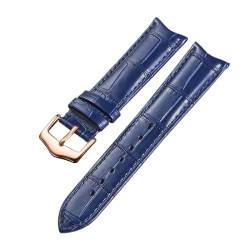 EDVENA Leder-Uhrenarmband-Bänder, Bogenende, 19 mm, 20 mm, 21 mm, 22 m, Armband, gebogenes Ende, Adapter, Stahlschnalle, Uhrenarmband(Color:Blue Rose Gold,Size:20mm) von EDVENA