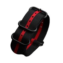 EDVENA Pure Color Nylon 20 22 24mm Armband Outdoor Sports Herren Grün Schwarz Uhrenarmband, Canvas Atmungsaktives Herrenarmband(Red black buckle,18mm) von EDVENA