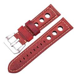 EDVENA Rindsleder Uhrenarmband Vintage Echtes Leder 20mm 22mm 24mm Armband Damen Herren Mode Uhrenarmband Gürtel Mit Dornschließe(Red,20mm) von EDVENA