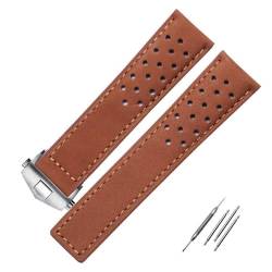 Echtes Lederarmband kompatibel mit SCHILD Heuer Männer Uhrenarmband mit faltender Schnalle 20mm 22mm graue schwarze braune Kuh Leathr-Band (Color : Light brown silver, Size : 20mm) von EDVENA