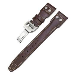 EEOMOiK Echtes Leder Nietenarmband 20mm 21mm 22mm Passend für IWC Big Pilot IW377714 Spitfire Braunes Rindslederarmband(Brown White Rivet,22mm) von EEOMOiK