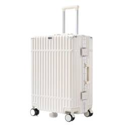 EETYREBR Koffer Neuer multifunktionaler Koffer mit Aluminiumrahmen, Trolley-Koffer for Herren und Damen, Passwortbox, Boarding-Koffer Handgepäck(White,26) von EETYREBR