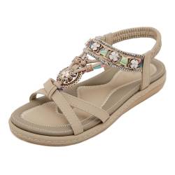 EFLALYHG Apricot,42, Damen Bohemian-Sandalen, lässige flache Sandalen mit Perlenverzierung, Fußgewölbeunterstützung, Wathosen für den Strand im Freien von EFLALYHG