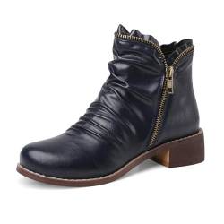 EFLALYHG Schwarz,35, Bestickte Stiefeletten für Damen, 2024 Retro-Western-Cowboystiefel mit spitzer Spitze, seitlichem Reißverschluss, dickem Absatz, Leder-Chelsea-Booties im Used-Look von EFLALYHG