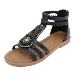 EFLALYHG Schwarz,40, Damen-Sandalen mit niedrigem, klobigem Absatz und Strass-Verzierung, Bohemian-Sandalen, runde Zehenpartie, offene Zehenpartie, Wanderpantoffeln von EFLALYHG