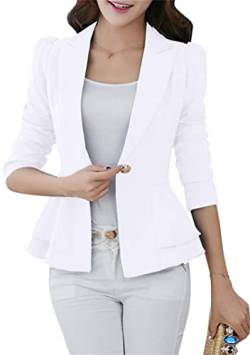 EFOFEI Lady Layered Rock Anzug Elegante Business Work Anzug Peplum Rüschen Fitted Jacken Langarm Rüschen Saum Jacke Weiß S von EFOFEI