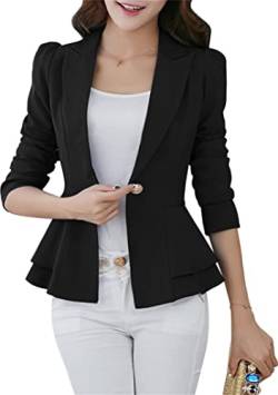 EFOFEI Frauen Formale Anzugjacke Slim EIN Knopf Blazer Revers Casual Mantel Offene Front Arbeit Loose Blazer Schwarz M von EFOFEI