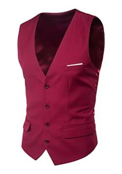 EFOFEI Herren Slim Casual V-Neck Weste Weste für Business Hochzeiten Weste mit Lace Up Rücken Pure Rot Wein XL von EFOFEI