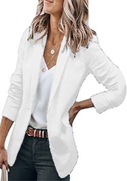 EFOFEI Damen Slim Fit Langarm Blazer Leichte Bürojacke Einreihig Anzug Tailo Strickjacke Blazer Weiß M von EFOFEI