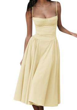 EFOFEI Damen Midikleid Boho Elegant Sexy A-Linie Kleid Sommer Strand Flowy Kleid Hellgelb M von EFOFEI