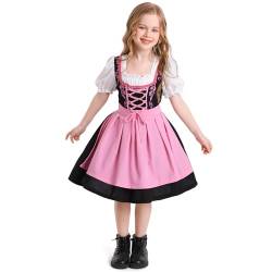 EFOGEP Mädchen Deutsche Dirndl Kleid: Oktoberfest Kostüm für Kinder Traditionelle Bayerische Bier Party Karneval Festival Outfit Halloween Karneval Cosplay Dress Up Kleider Rosa 4-6 Jahre von EFOGEP