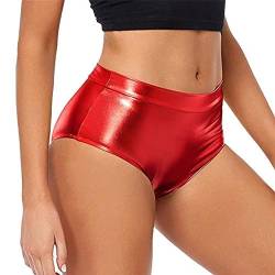 EGSDMNVSQ Glänzende Shorts Damen Hohe Taille Kurze Hose Elastisch Hotpants Skinny Reflektierende Shorts Wet Look Hose Party Streetwear von EGSDMNVSQ