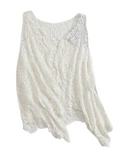 EGSDMNVSQ Weste Damen Chic und Elegant Cardigan Sommer Hippie Gilet Häkeln Hohl Floral Lace Spitze Irregular Boho Ärmellos Cardigan Weste Kurz Strickjacke Beachwear von EGSDMNVSQ