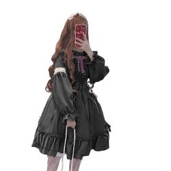 EIASER Niedlicher Lolita-Kleiderrock Lolita Dress Neues Frühlings- und Sommerkleid mit langen Ärmeln (Color : Black, Size : One size) von EIASER