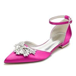 EICOFF Damen Hochzeit Flach Strass Flache Ferse Pump für Braut Spitze Zehe Satin Knöchelriemen Formale Party Kleid Brautschuhe,Rose,38 EU von EICOFF