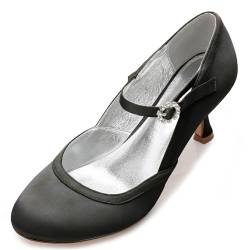 EICOFF Damen Kitten Heels Pumps Runde Zehe Satin Hochzeitsschuhe Mittlere Ferse Geschlossene Zehe Schnalle Braut Kleid Gericht Schuhe,Schwarz,36 EU von EICOFF