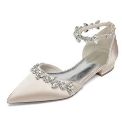 EICOFF Frauen Kristall Hochzeitsschuhe Satin Flach Braut Schuhe Geschlossen Zehe Flach Heel Schuhe Knöchelriemen Prom Abend Party Kleiderpumps,Champagne,40 EU von EICOFF