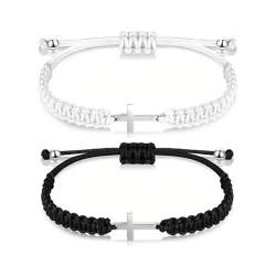 EIHI armbänder für paare - 2 stücke pärchen armband - partnerarmbänder - Handgewebtes Pärchenarmband mit Kreuz - partner geschenke (Schwarz und weiß) von EIHI