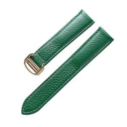 EIWOFER Litschi-Maserung-Lederarmband for Herren und Damen, weiches Leder, Ersatzarmband for Tank Solo, Faltschließe, Uhrenarmband, Zubehör(Green gold buckle,16mm) von EIWOFER