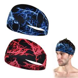 2 Pcs Sport Stirnband Herren Schweißband Stirn,Double Sided Feuchtigkeitsabführend Workout Stirnband, Schweißband rutschfest, Highly Stretchy Haarband für Yoga, Laufen, Radfahren, Basketball von EIYVUAL