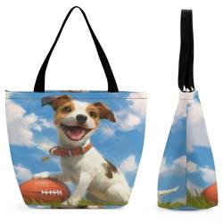 EJFICAHG Handtaschen Für Frauen Jack Russell Terrier Hund Mit Fußball Einkaufstasche Leder Tote Bag Satchel Bags Für Mädchen von EJFICAHG