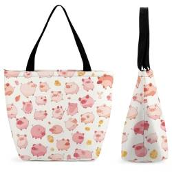 EJFICAHG Handtaschen Für Frauen Niedliche Schweinemuster Einkaufstasche Leder Tote Bag Satchel Bags Für Mädchen von EJFICAHG