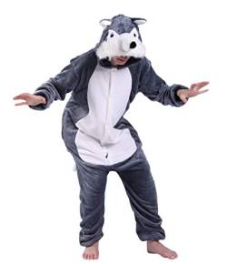 EJsoyo Erwachsene Einteiler Hase Nachtwäsche Löwe Tier Welpe Cartoon Kostüm und Teens Pyjama Unisex Weihnachten Halloween Cosplay S, Wölfe von EJsoyo