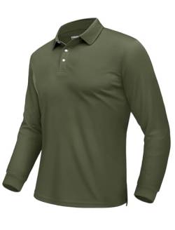 EKLENTSON Golf Poloshirts für Herren Knopf Langarm Frühlingshirt Leicht Bequem Polo Hemd Tennis Casual Tee (XL, Armeegrün) von EKLENTSON