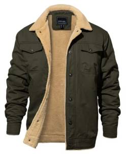 EKLENTSON Herren Winterjacke Fliegerjacke Military Baumwolljacke Outdoorjacke Dick Wanderjacke Winddicht Fleecejacke mit Revers, Armeegrün XL von EKLENTSON