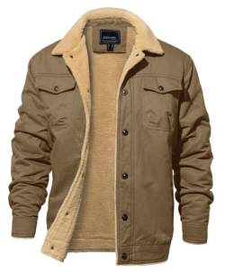 EKLENTSON Herren Winterjacke Militär Cargo Jacke Winter Fleecejacke Warme Freizeitjacke Winddichte Cargojacke mit Innentaschen, Khaki L von EKLENTSON