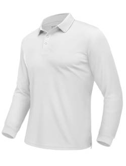 EKLENTSON Langarm Poloshirt für Herren Bequem Leicht Sportshirt Atmungsaktiv Frühling T-Shirt Outdoor Casual Hemd (XL, Weiß) von EKLENTSON