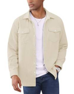 EKLENTSON Langarmhemd Herren Leicht Slim Fit Knopfverschluss Shirt Arbeit Trucker Jacke mit Taschen (3XL, Beige) von EKLENTSON