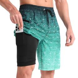 ELETOP Mens Swim Trunks mit Compression Liner 9" Inseam Quick Dry Swim Shorts mit Reißverschlusstaschen Board Shorts Badeanzüge von ELETOP