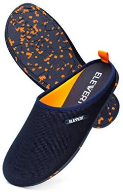 ELEWERT® Hausschuhe für Herren I Damen - NATURAL-LITE - Pantoffeln I Slipper – für Sommer und Winter, mit extra Komfortabel, atmungsaktiv, rutschfeste Gummisohle - Marineblau/Orange, EU 44 von ELEWERT