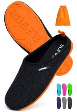 ELEWERT Hausschuhe für Herren/Damen - Natural - Pantoffeln/Slipperfür Drinnen und Draußen - herausnehmbares Fußbett, 45 EU, Schwarz Orange Ii von ELEWERT