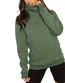 ELFIN Damen Hoodie Sweatshirt Langarm Kapuzenpullover Winter Pullover Hochkragen Sweatjacke Kapuzen Pullis, Grün, XXL von ELFIN