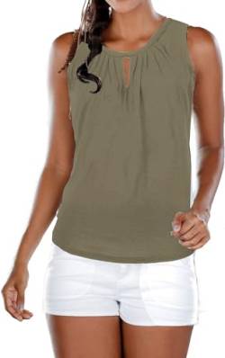 ELFIN Damen Tank Top Ärmellose Sommer Strand Oberteile Knopfleiste Bluse Läsiges Weste Top Shirts Basic, Armeegrün, S von ELFIN