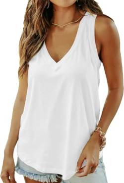 ELFIN Damen V-Ausschnitt Tank Top Ärmellos Sommer Basic T-Shirts Casual Oberteile Tunika Tops (S, Weiß) von ELFIN