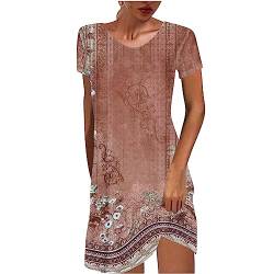 Damen Ärmellos T-Shirt Kleider Knielang Sommerkleid Casual Rundhals Minikleid Elegant Baumwolle Blusenkleid Vintage Boho Strandkleider Blumen Druck Freizeitkleider Teenager Mädchen von EMATOP