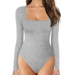 EMATOP Bodysuit Damen Body Langarm/Kurzarm Shirts Elegant Sexy Jumpsuit U-Ausschnitt Rollkragen Shapewear Elastisch Bodycon Overall Einfarbig Blumen Druck Oberteil Tops Weich Bequem Stringbody von EMATOP