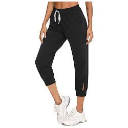 EMATOP Damen Caprihose Sommer Leicht Jogginghose Casual Baggy Sporthose 3/4 Lange Baumwolle Hose Locker Elegant Sweathose Einfarbig Mode Trainingshose mit Taschen Laufhosen Frauen Palazzo Hose von EMATOP