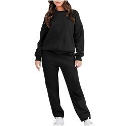 EMATOP Damen Jogginganzug Lässig Langarm Sportanzug Zweiteiler Sweatshirt und Lange Hose Freizeitanzug Baumwolle Leicht Hausanzug mit Taschen Tracksuit Warm Gefüttert Sport Outfit für Alltag von EMATOP