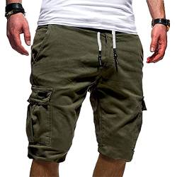 EMATOP Kurze Hosen Herren Sommer Baumwolle Cargo Shorts Einfarbig Casual Cargohose mit 6 Taschen Chino Hose Vintage Arbeitshosen Männer Kurz Bermuda Short Regulär Fit Sporthose Sommerhose von EMATOP