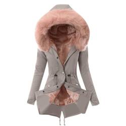 EMATOP angebot des tages Mantel Damen Warm Jacke Lang Winterjacke Fleece Gefüttert Wintermantel Elegant Baumwolle Fleecejacke mit Kapuze Steppjacke Winter Winddicht Outdoorjacke Pufferjacke von EMATOP