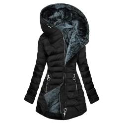 EMATOP angebote des tages heute damen Winterjacke Damen Lang Warm Pufferjacke Winter Langarm Jacke Baumwolle Wintermantel Elegant Flauschig Steppjacke Casual Sport Fleecejacke mit Kapuze Skijacke von EMATOP