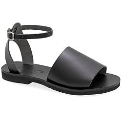 38 Schwarz Emmanuela Sandalen im antiken griechischen Stil, hochwertige handgefertigte flache Sandalen aus Leder mit offene Zehen, verstellbare Sommerschuhe mit Schnallenriemen für Frauen von EMMANUELA handcrafted for you