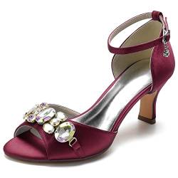 ENWIND Braut Sandalen Mit Niedrigem Absatz Mit Strass Und Offene Zehen Knöchel Strap Hochzeit Kleid Schuhe Für Party,Burgundy,39 EU von ENWIND