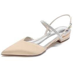 ENWIND Damen Geschlossene Zehen Ballerinas Strass Braut Flache Schuhe Slingback Hochzeit Abendschuhe mit Knöchelriemen,Champagne,42 EU von ENWIND